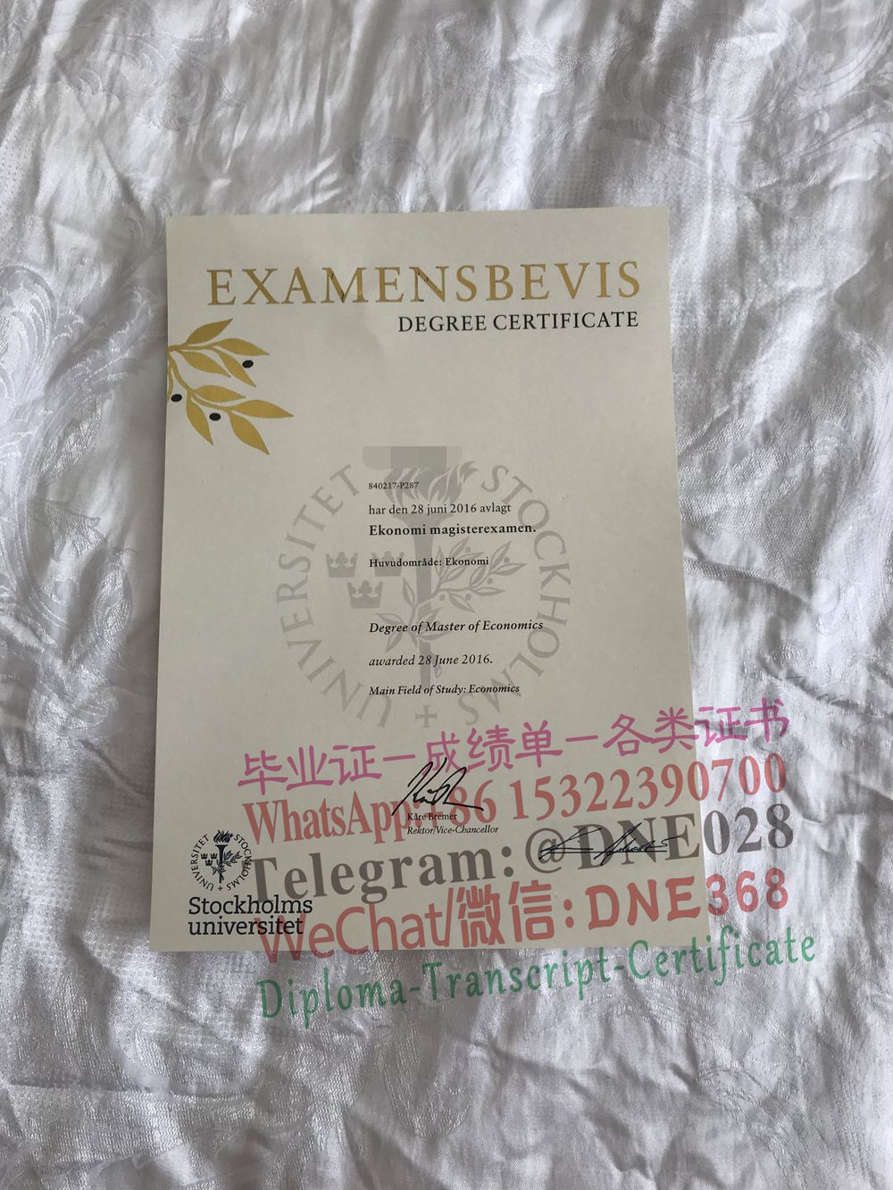 瑞典斯德哥尔摩大学毕业证样本